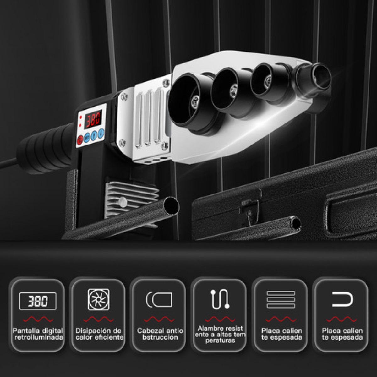 Termofusor Kit 1500w 0-380°c Digital Pantalla Dados+tijeras Negro