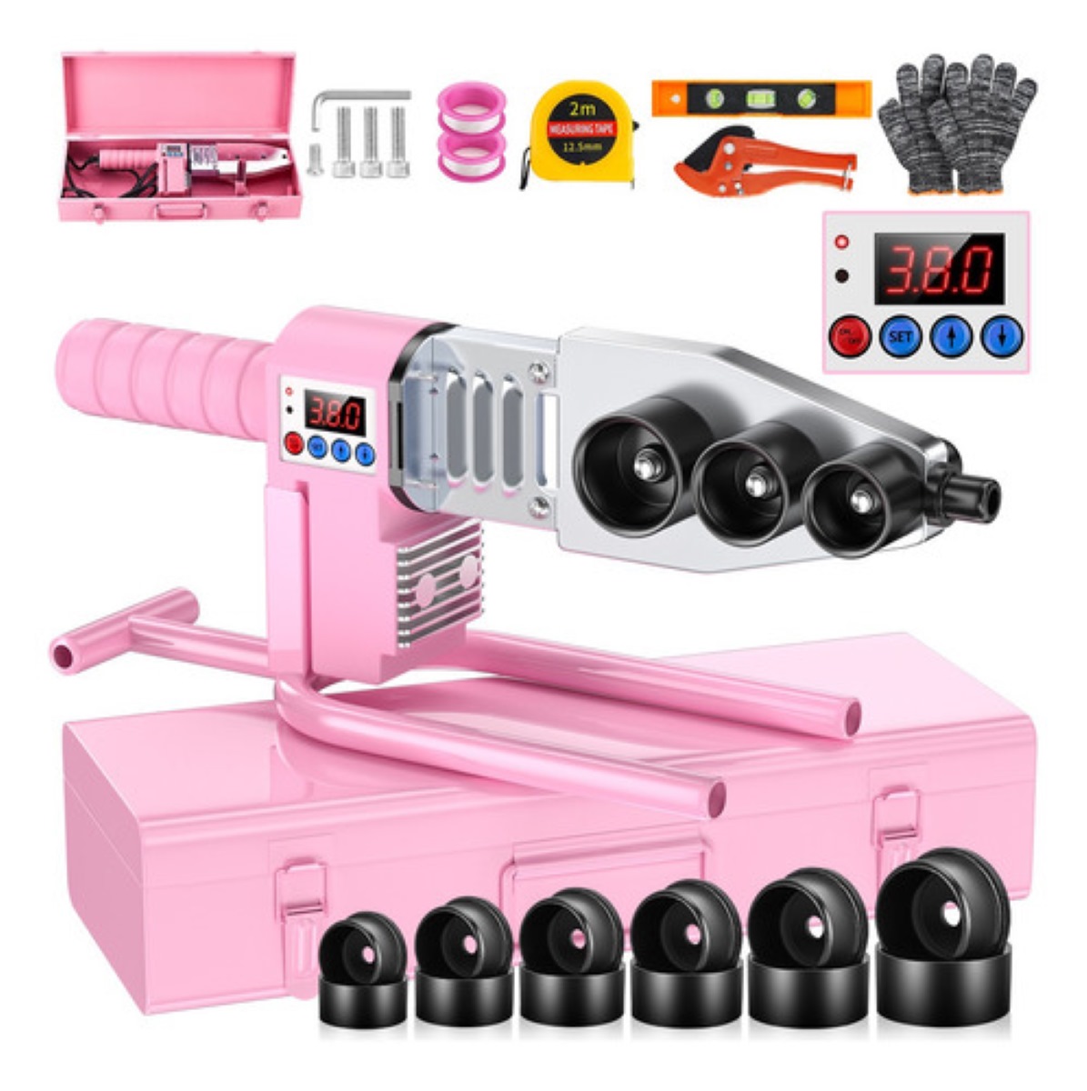 Termofusor Kit 1500w 0-380°c Digital Pantalla 6dados+tijeras Rosa