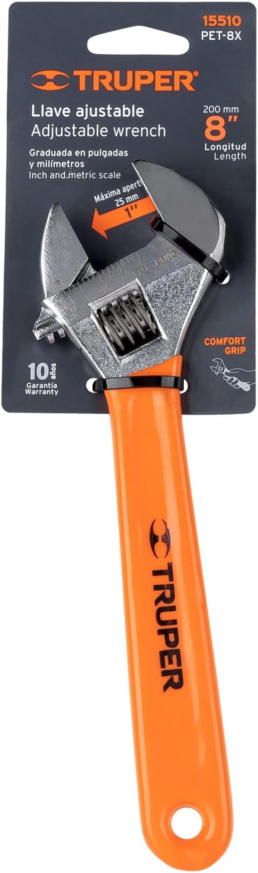 Truper PET-8X, Perico, mango comfort grip, cromado 8".