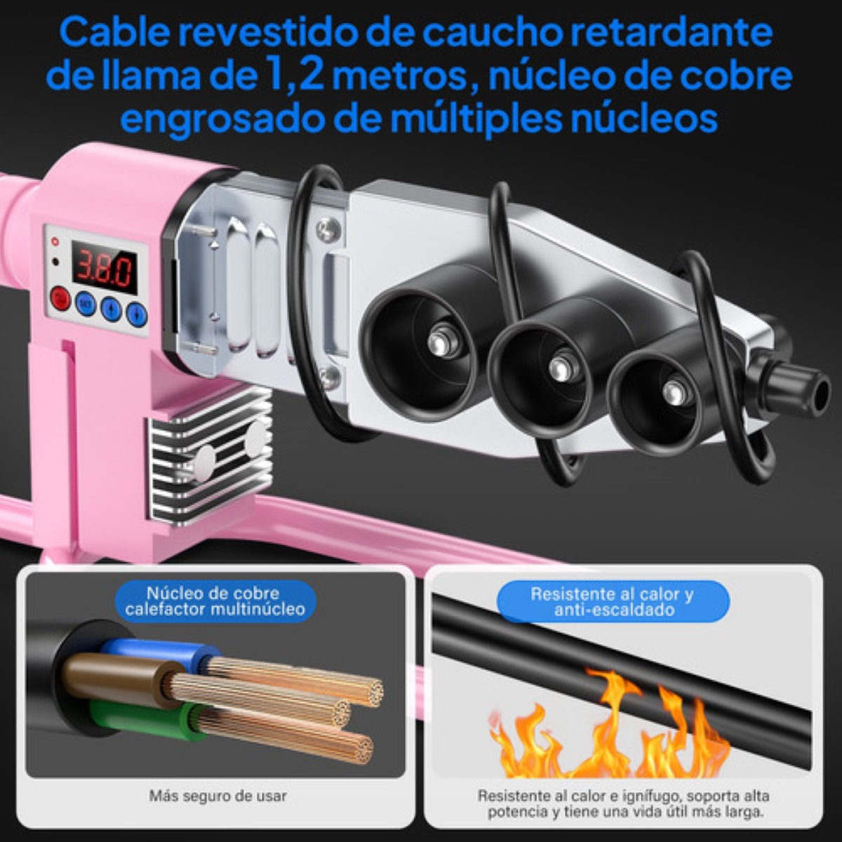 Termofusor Kit 1500w 0-380°c Digital Pantalla 6dados+tijeras Rosa