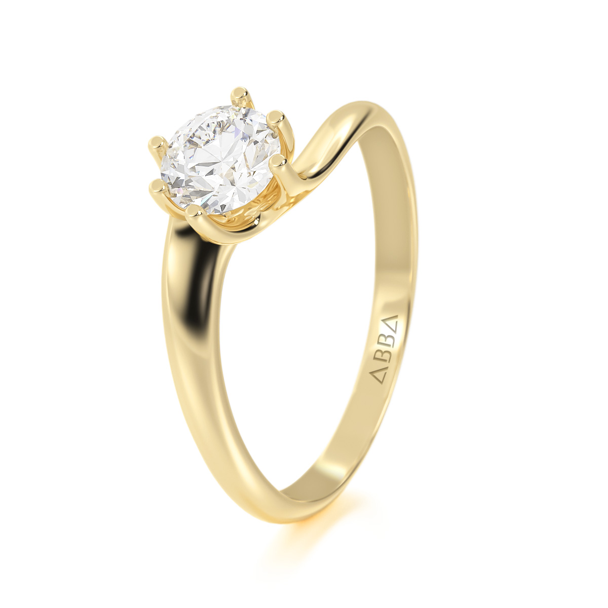 ANILLO DE COMPROMISO  ORO AMARILLO 10K  SOLITARIO CURVO ABBA JOYAS .