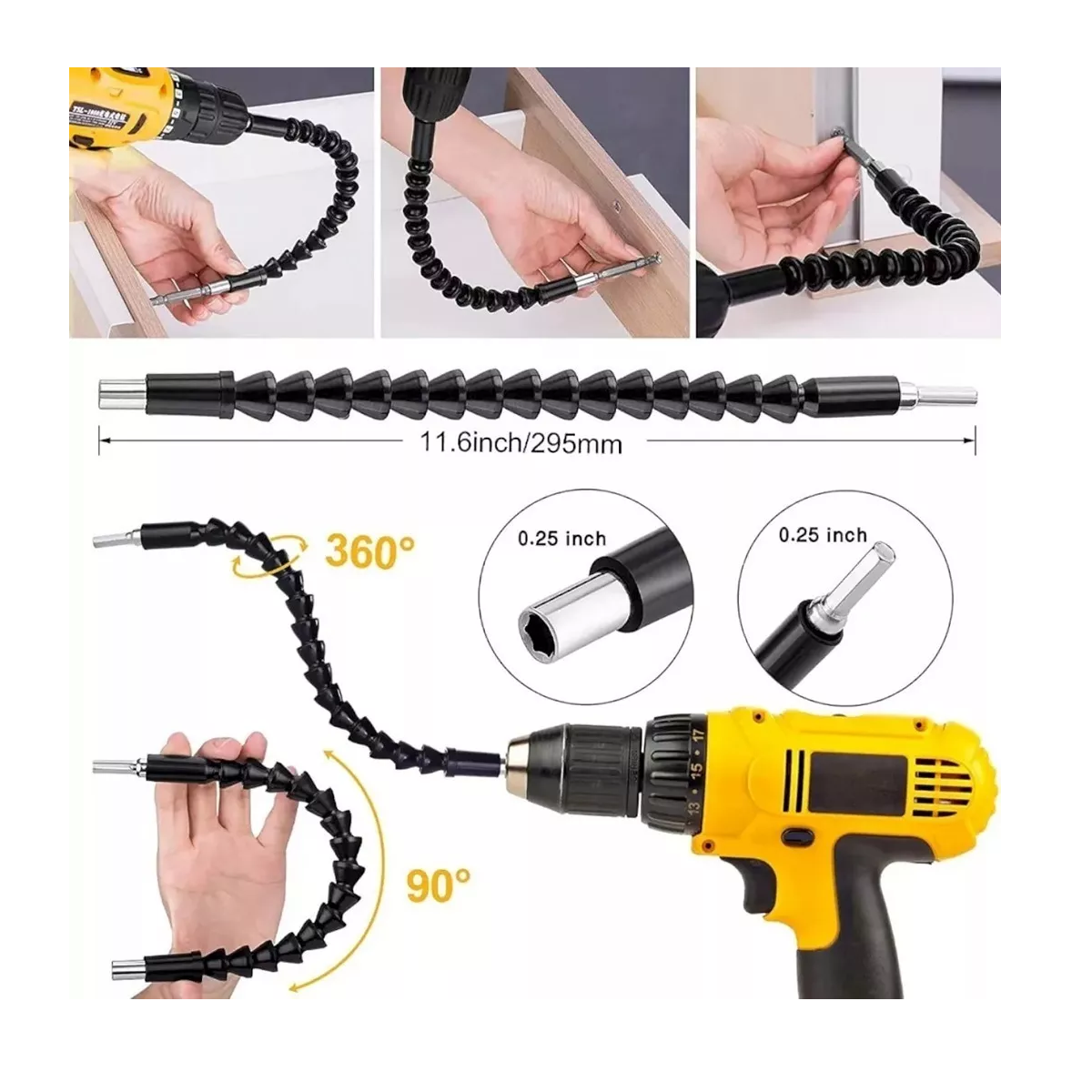 24pcs Kit De Adaptador De Taladro Eléctrico Con Angular 105° Negro.