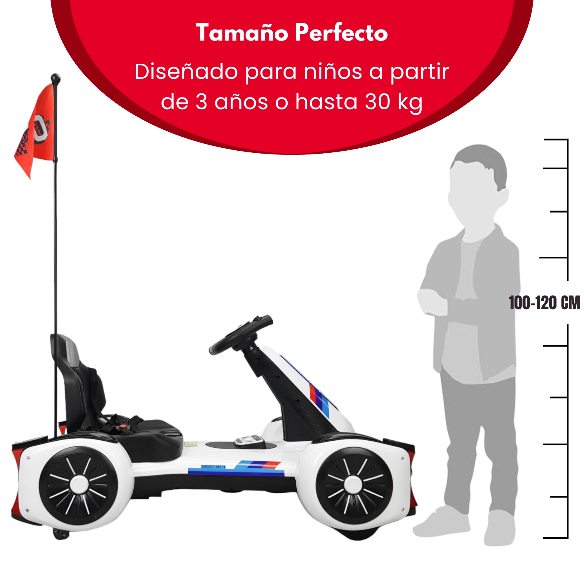 Go Kart Montable Electrico Control Remoto Luz y Sonido 12V - Blanco