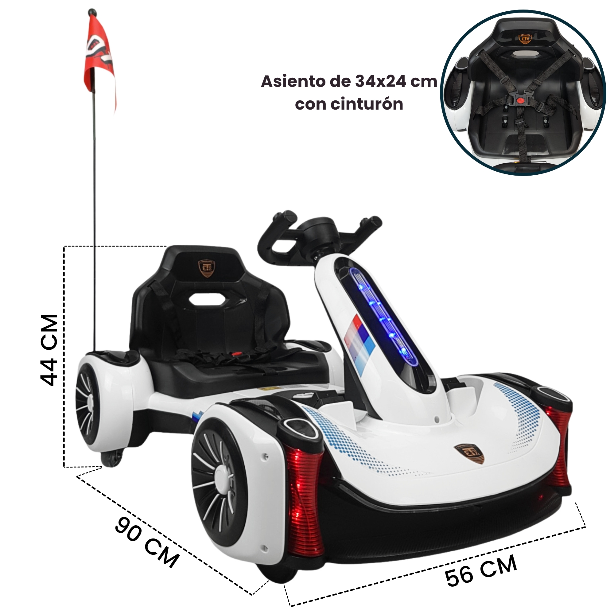Go Kart Montable Electrico Control Remoto Luz y Sonido 12V - Blanco