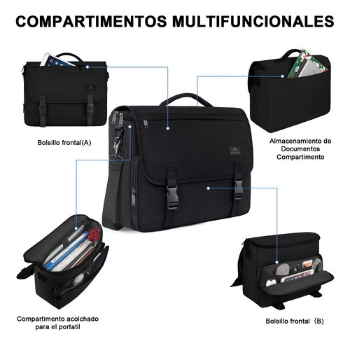 Maletin Portafolio Crossbody Para Laptop 15.6 Pulgada Hombre negro.