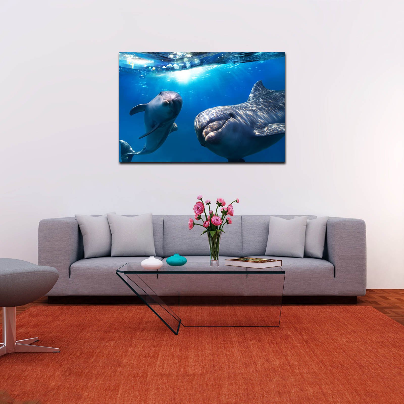 Cuadro Decorativo Canvas Paisaje de Delfines de 120 X 60 cm.