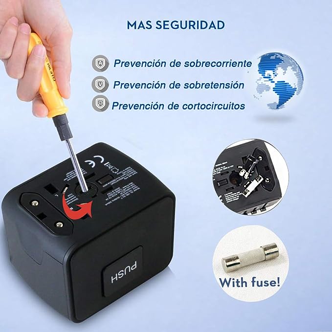 A NIERBO Adaptador de Viaje Internacional, Todo en uno Cargador Universal de Adaptador Enchufe, 3 Puertos USB y 1 Tipo C, para el Reino Unido Estados Unidos Australia Europa y Asia(+160 países).