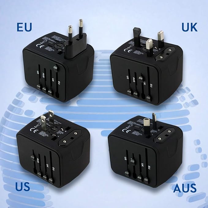 A NIERBO Adaptador de Viaje Internacional, Todo en uno Cargador Universal de Adaptador Enchufe, 3 Puertos USB y 1 Tipo C, para el Reino Unido Estados Unidos Australia Europa y Asia(+160 países).