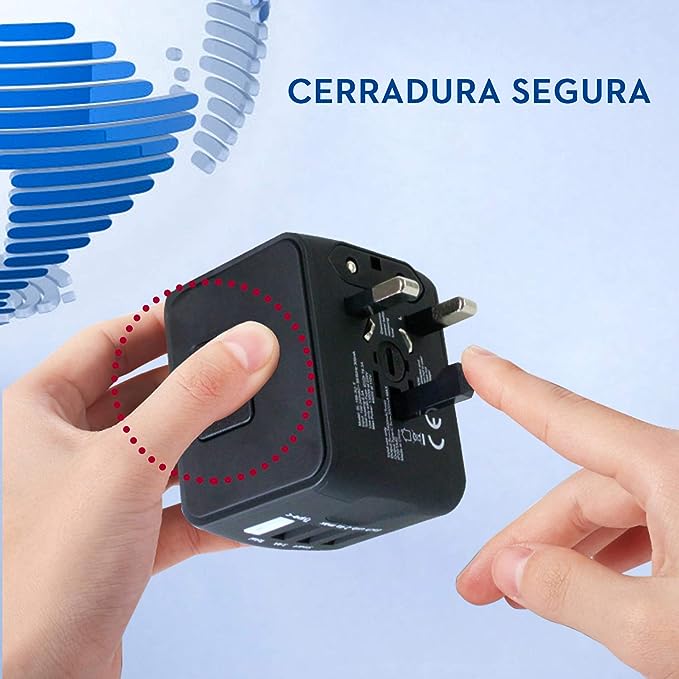 A NIERBO Adaptador de Viaje Internacional, Todo en uno Cargador Universal de Adaptador Enchufe, 3 Puertos USB y 1 Tipo C, para el Reino Unido Estados Unidos Australia Europa y Asia(+160 países).