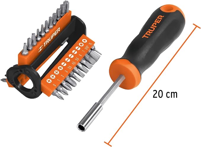 A Truper DMP-33, Desarmador multipunta, con 33 puntas.