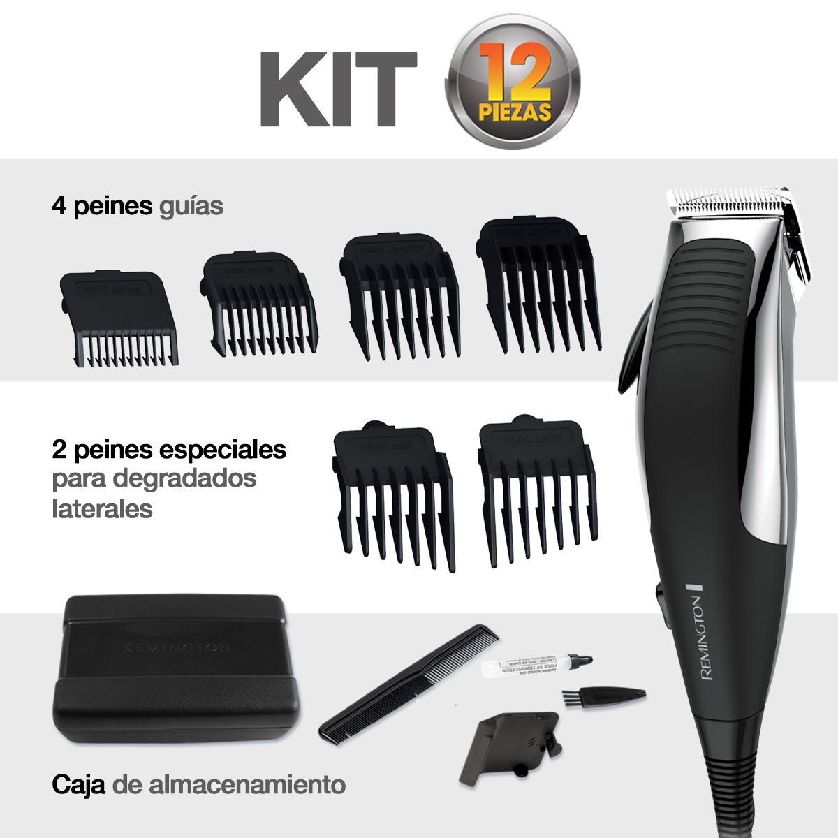 Kit Cortador De Cabello Remington HC1080-MB06-F de 12 Piezas Con Estuche.