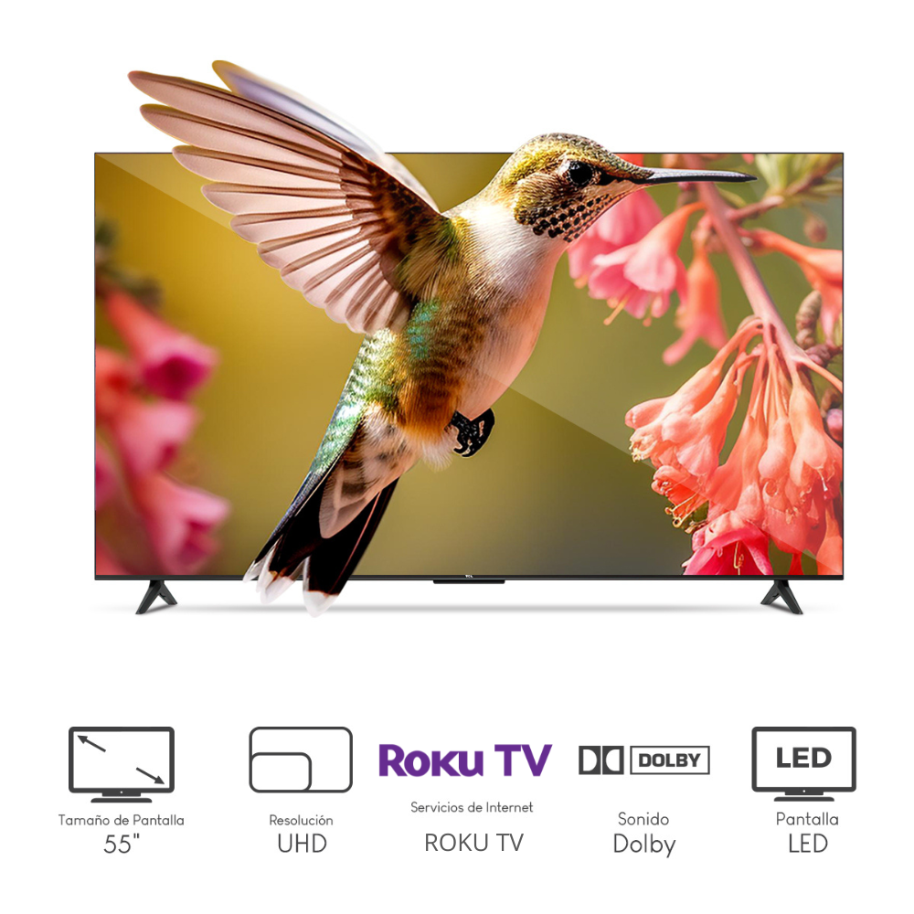 Pantalla TCL 55" 55S451 Smart TV Roku UHD 4K LED 60Hz 4-Series.