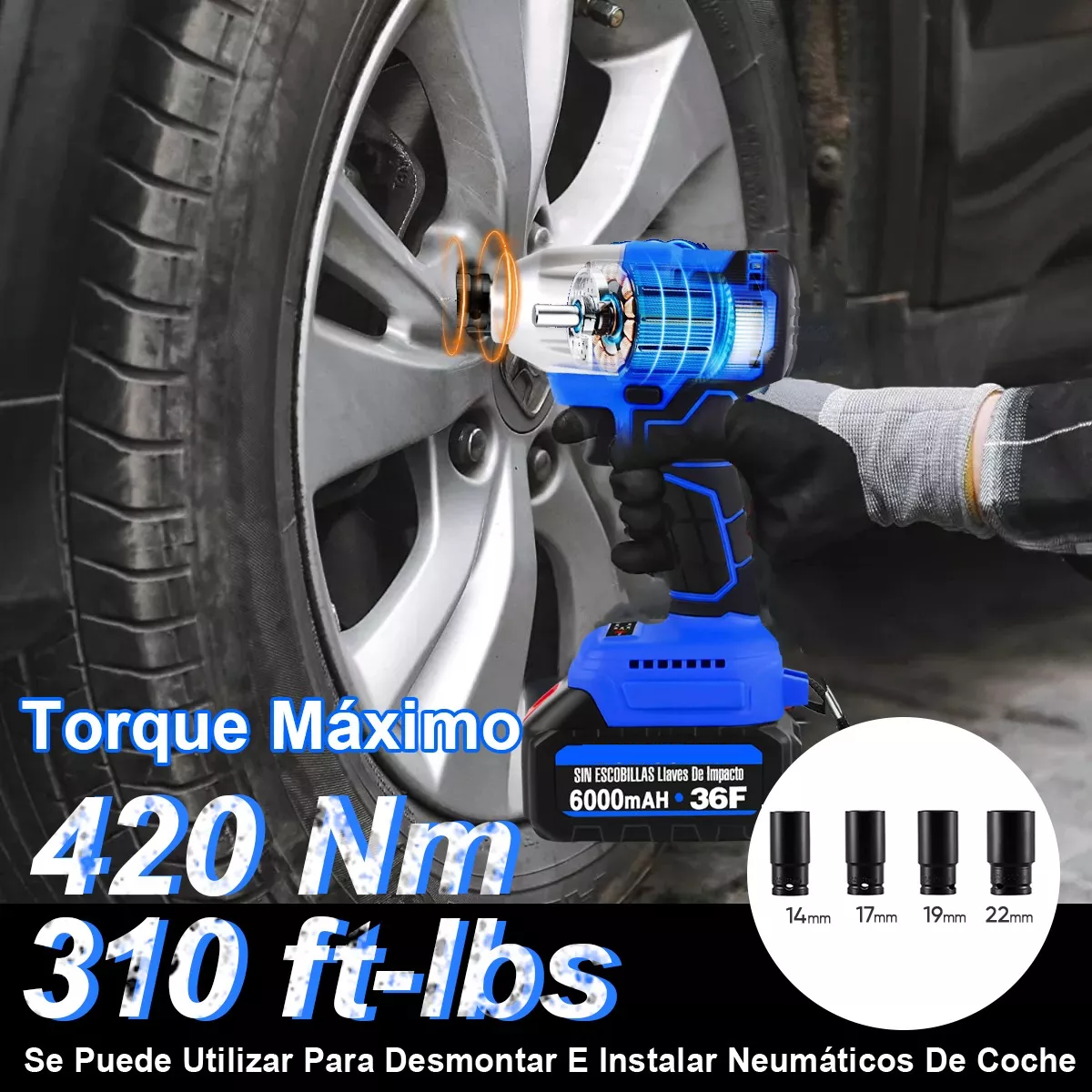 Llave De Impacto 1/2 Inalámbrica Eléctrica Con Batería 420n. Azul.