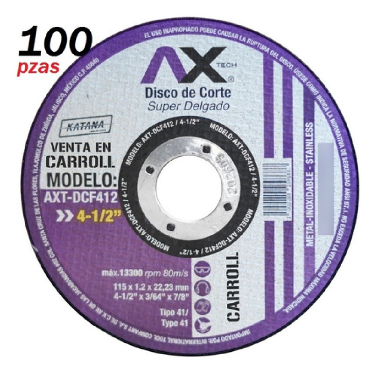 Disco De Corte Delgado P/metal Y Acero Inox 4 1/2(100pz)