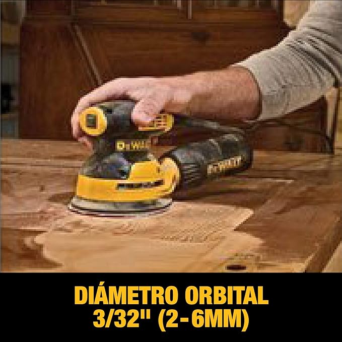 DEWALT DWE6421-B3 Lijadora Roto-Orbital 5 pulgadas, Amarillo.