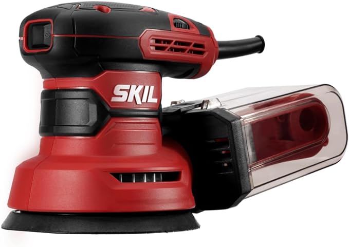SKIL SR211601 Lijadora orbital aleatoria de 5 pulgadas con caja de polvo ciclónica y 3 hojas de lijado.