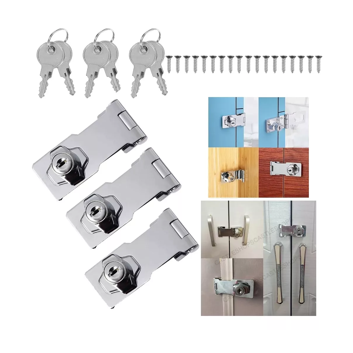 3pcs Cerradura Seguridad Puerta Principal Cajón 2.5 Pulgadas Gris .