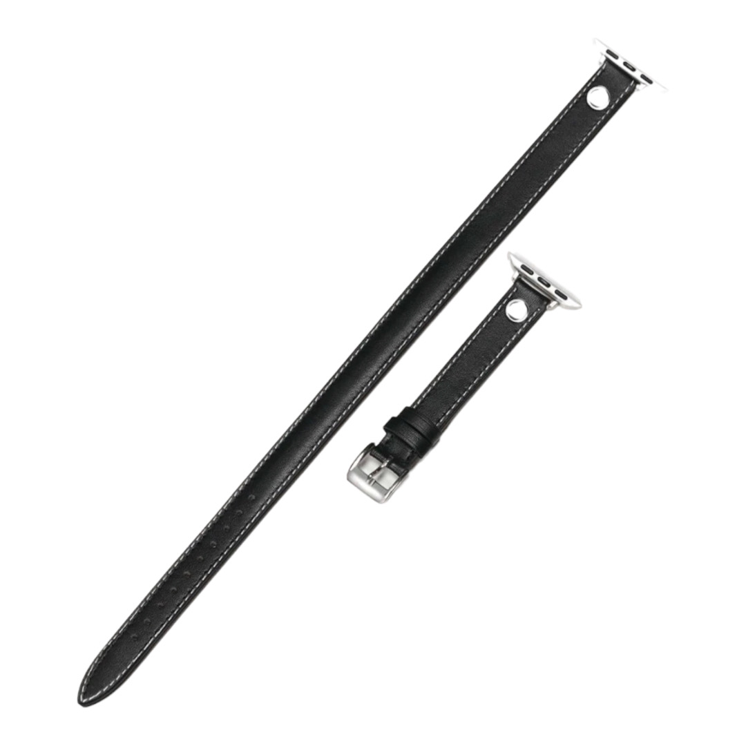 Correa Compatible Con Apple Watch Cuero Negro Doble Pulsera 42/44/45 mm.
