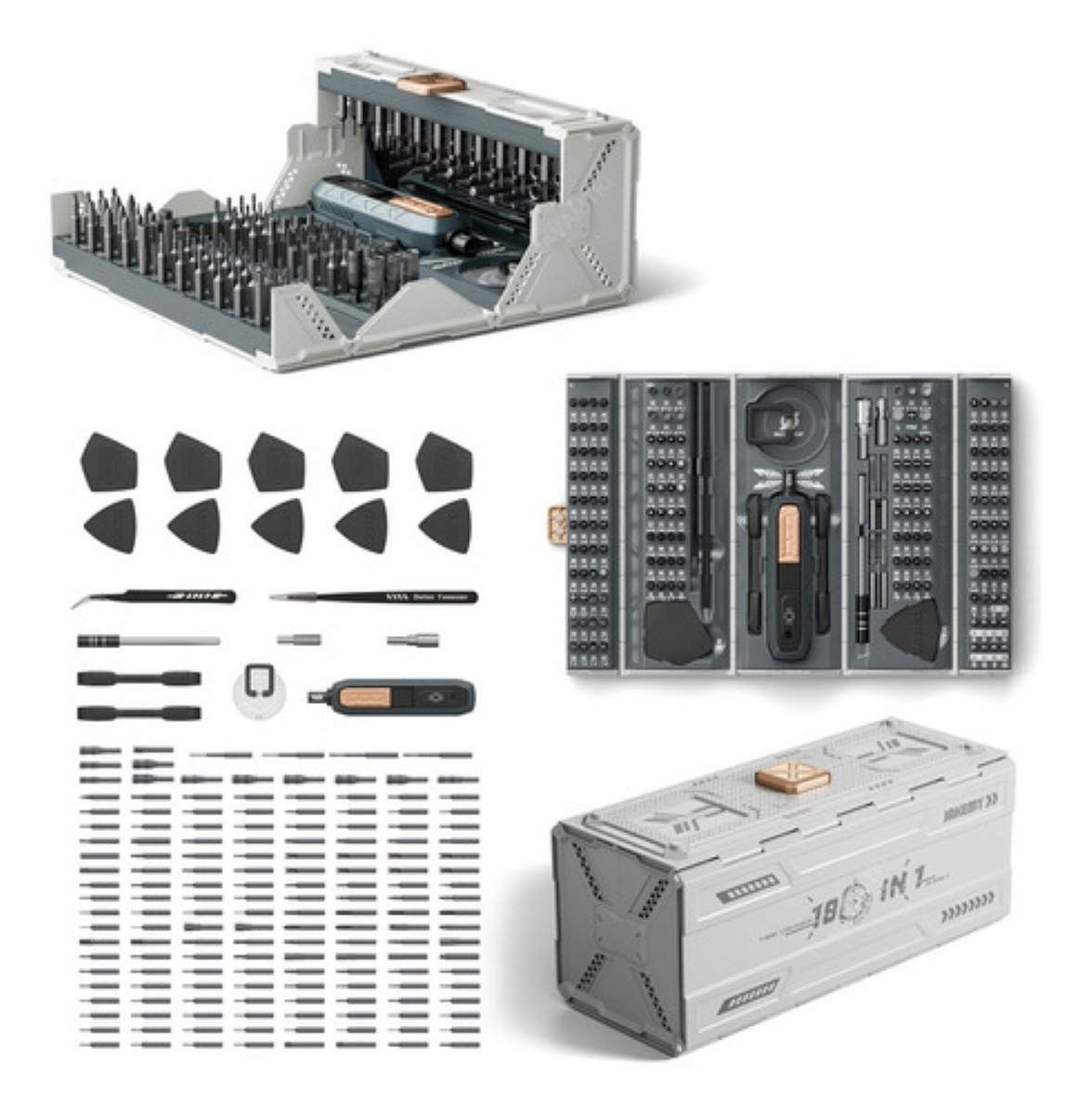 Set De Desarmadores Magnéticos De Precisión 180 En 1 Gris