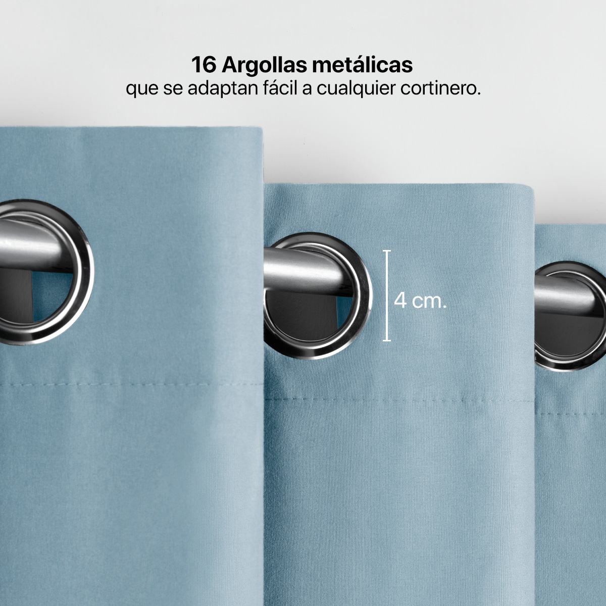 Cortina 2.36 X 1.80m Con Argollas Azul Grisaceo REAL TEXTIL.