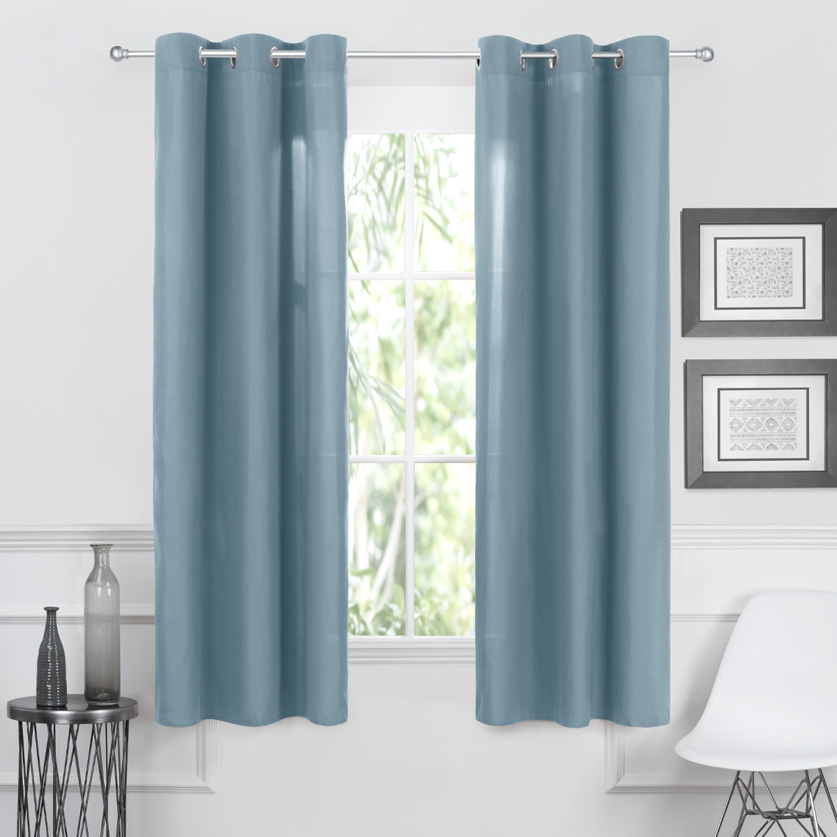 Cortina 2.36 X 1.80m Con Argollas Azul Grisaceo REAL TEXTIL.