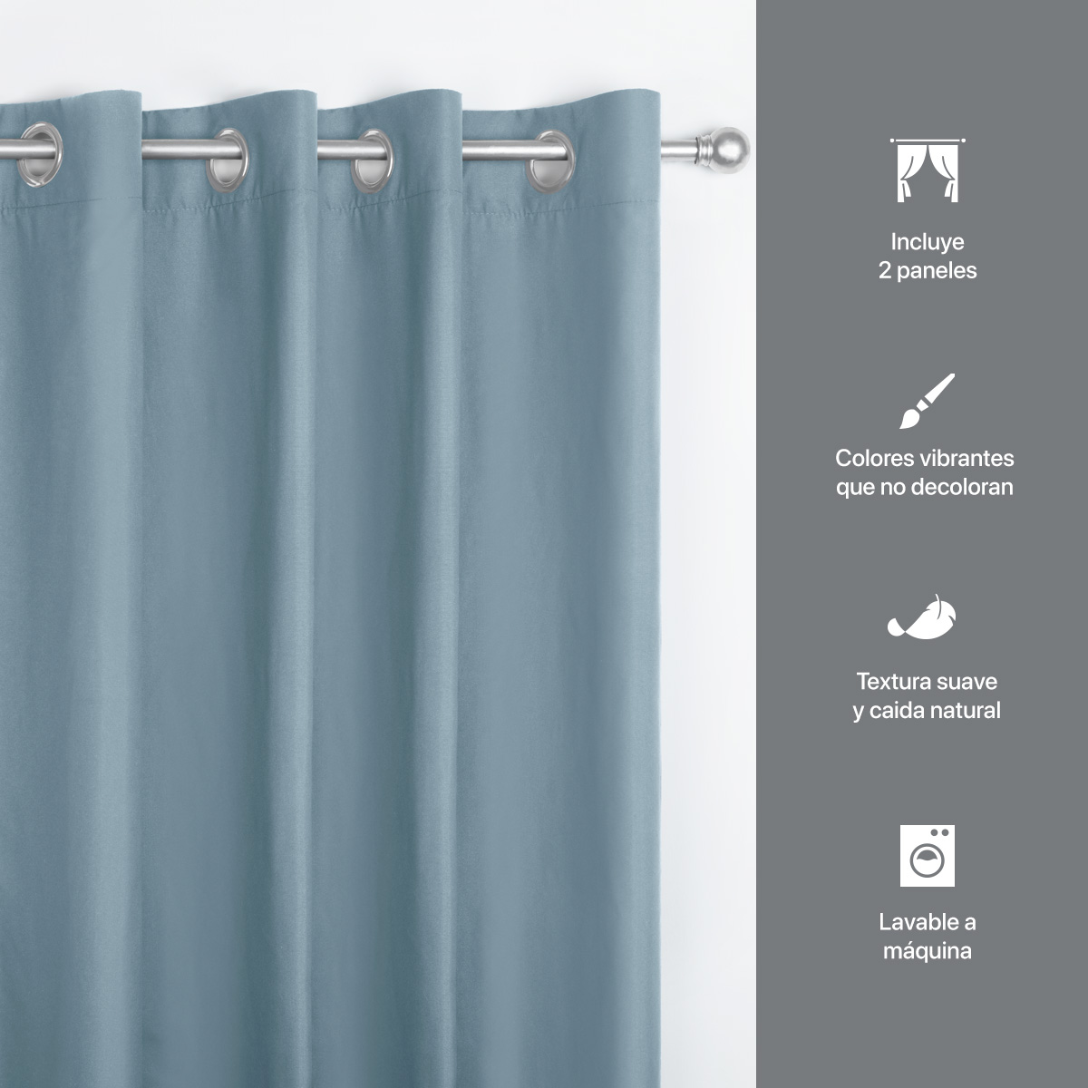 Cortina 2.36 X 1.80m Con Argollas Azul Grisaceo REAL TEXTIL.