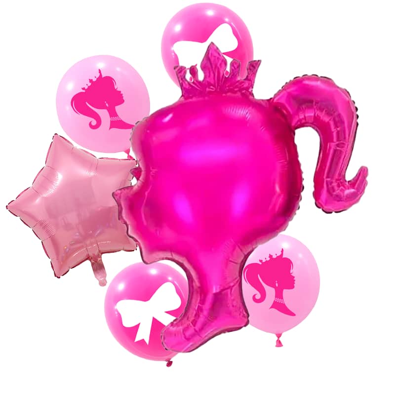 Set 6 Globos Metálico Silueta Barbie Fiesta y Decoración