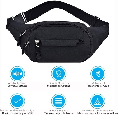 Canguera Riñonera Premium - Deportiva Y De Viaje Negro