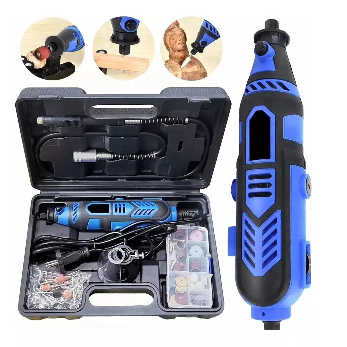 Mini Taladro Mototool Para Cortar Lijar Pulir Azul Rey /Negro.