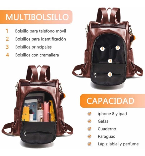 Mochilas Antirrobo Para Mujer Moda Mochila Cafe