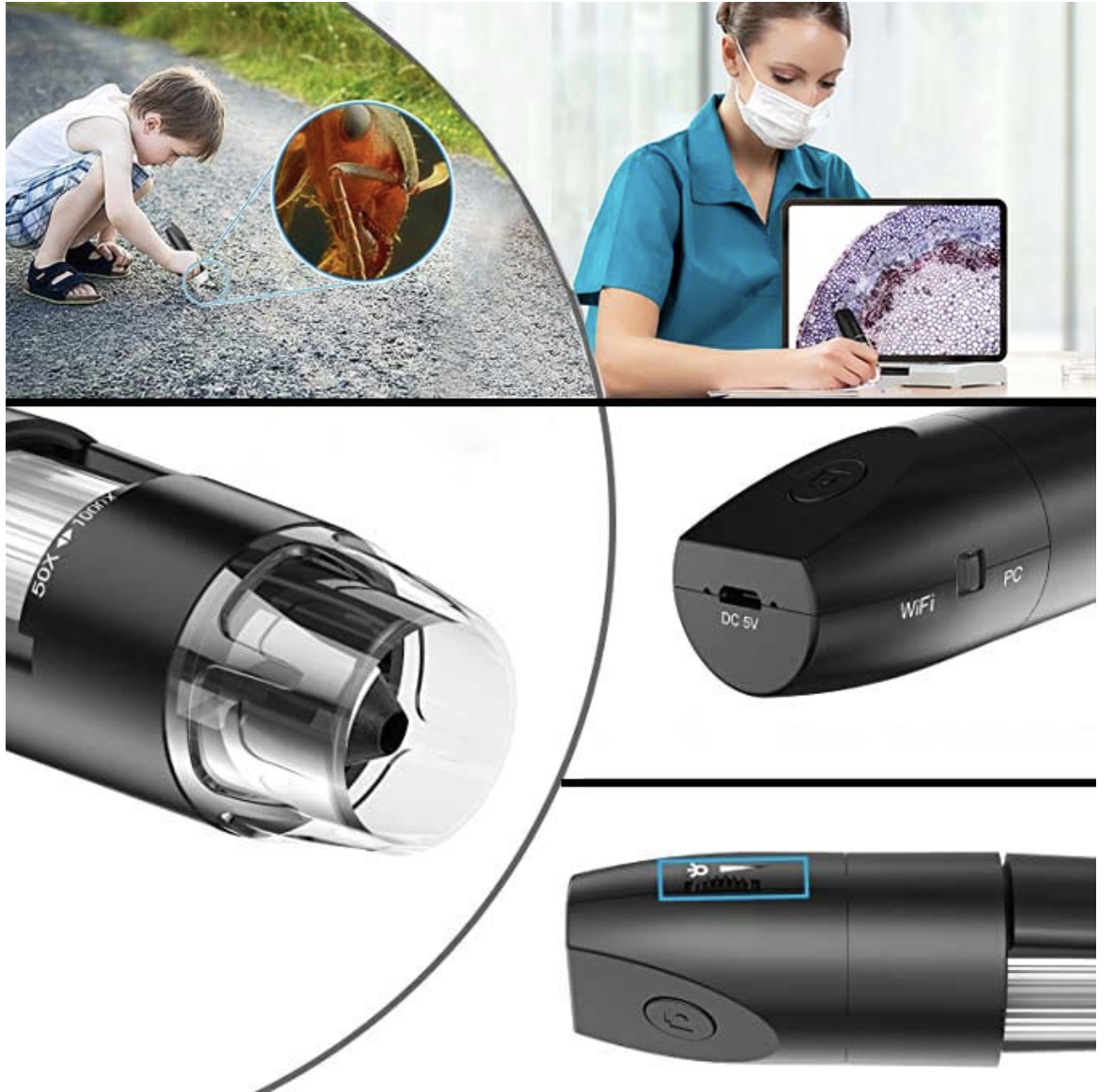 Microscopio Quasar Digital Qm3B 1000x Portable Wifi 2mp.