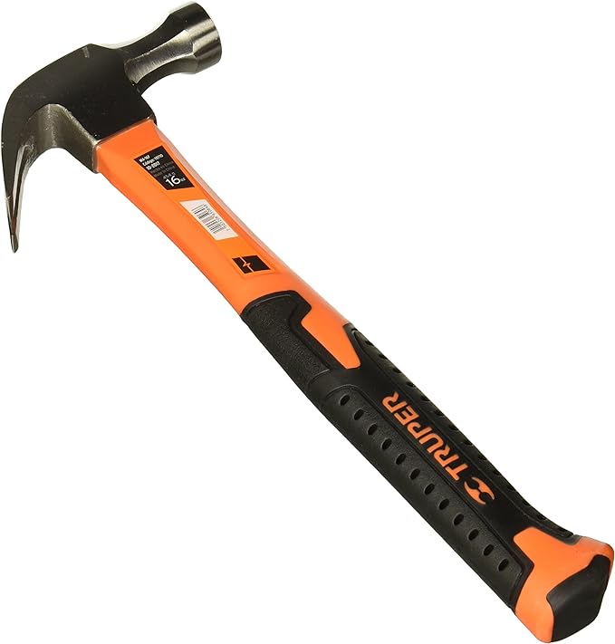 Truper MA-16F, Martillo pulido, uña curva 16 oz, mango de fibra de vidrio.