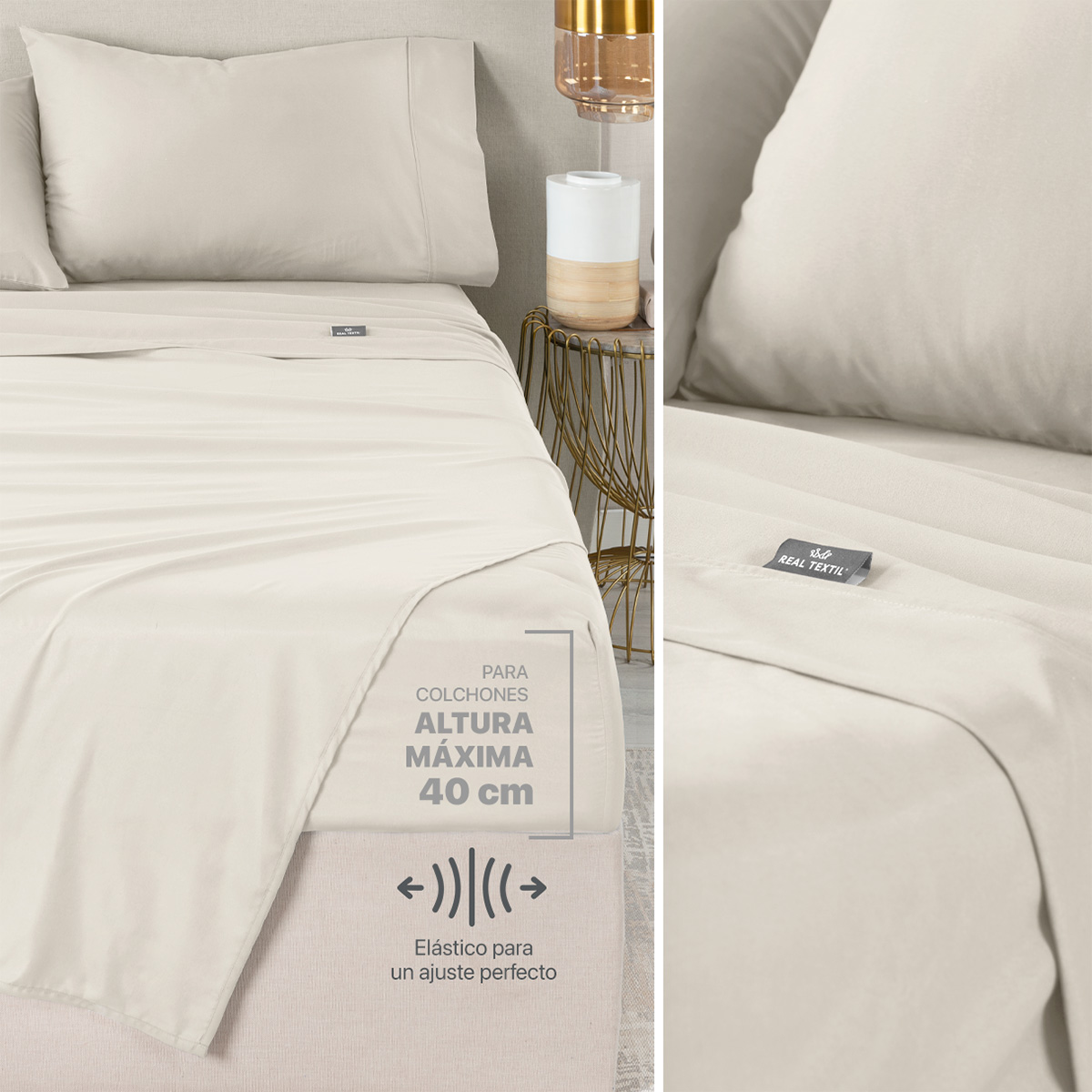 Set Edredón Matrimonial con Fundas y Sábanas 7 Pzas Khaki / Beige Real Textil.