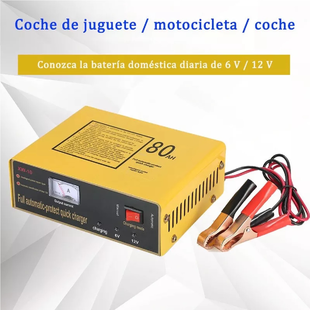 6v/12v 80ah Cargador De Batería De Coche Inteligente Amarillo.