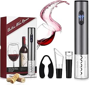 A Sacacorchos Eléctrico de Vinos, Abridor Eléctrico para Vino Sacacorcho Descarchador Accesorio para Vino Juego de 4 Piezas(batería seca).