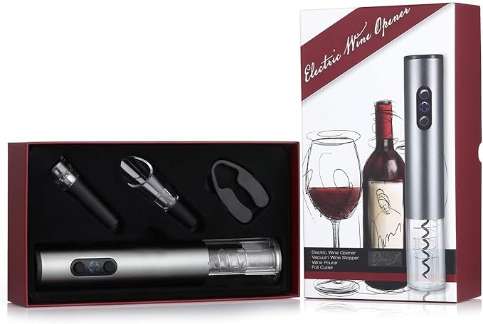 A Sacacorchos Eléctrico de Vinos, Abridor Eléctrico para Vino Sacacorcho Descarchador Accesorio para Vino Juego de 4 Piezas(batería seca).