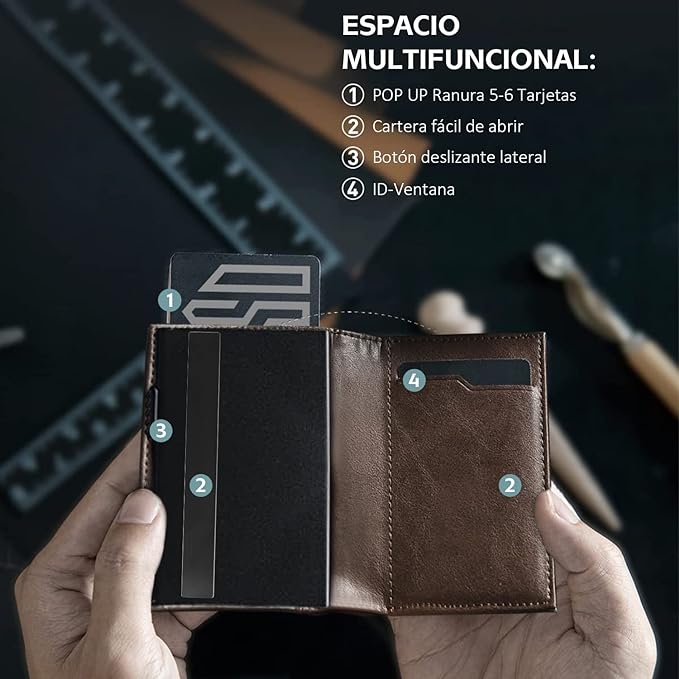 A Tarjetero de cuero,Cartera para Hombre RFID Bloqueo Antirrobo