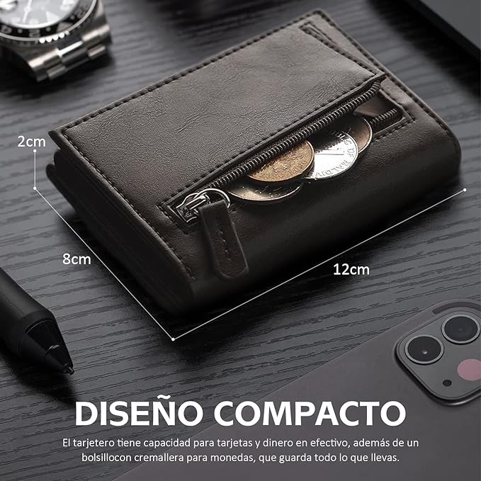 A Tarjetero de cuero,Cartera para Hombre RFID Bloqueo Antirrobo