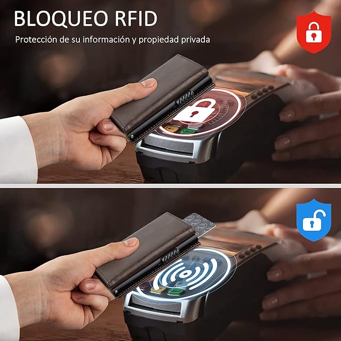 A Tarjetero de cuero,Cartera para Hombre RFID Bloqueo Antirrobo