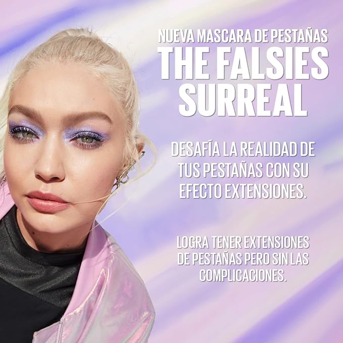 A Maybelline The Falsies Surreal Extensions - Máscara de pestañas a prueba de agua, voluminizadora, alargamiento, maquillaje muy negro, 1 unidad.