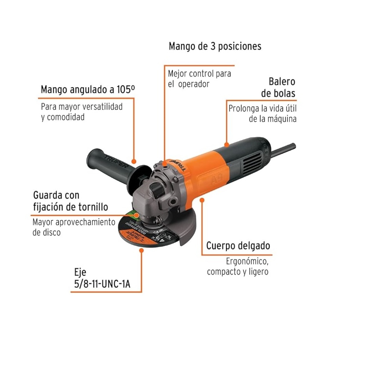 Esmeriladora Angular 4-1/2" Truper Pro 800W ENDY3.