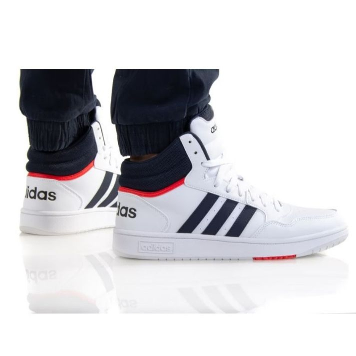 Tenis Casual Adidas Hoops 3.0 Mid Blanco-azul De Hombre GY5543.
