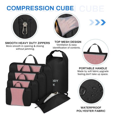 6pcs Bolsas Organizadoras De Maletas Para Viaje, Impermeable negro.
