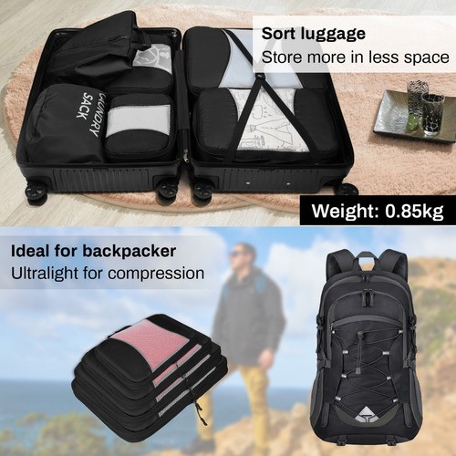 6pcs Bolsas Organizadoras De Maletas Para Viaje, Impermeable negro.