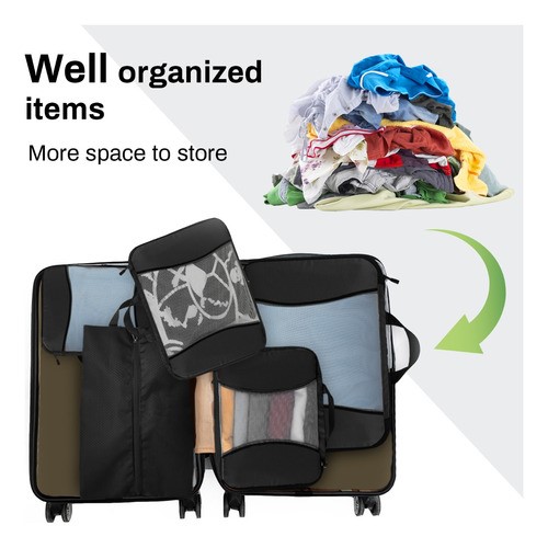 6pcs Bolsas Organizadoras De Maletas Para Viaje, Impermeable negro.