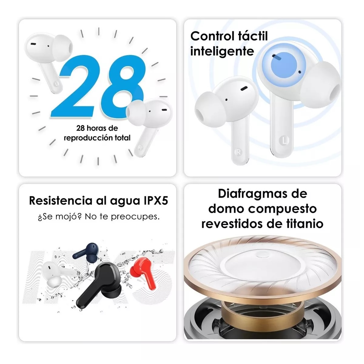 Audífonos Cancelación De Ruido Táctil Realme Buds T100 Ipx5 Blanco.
