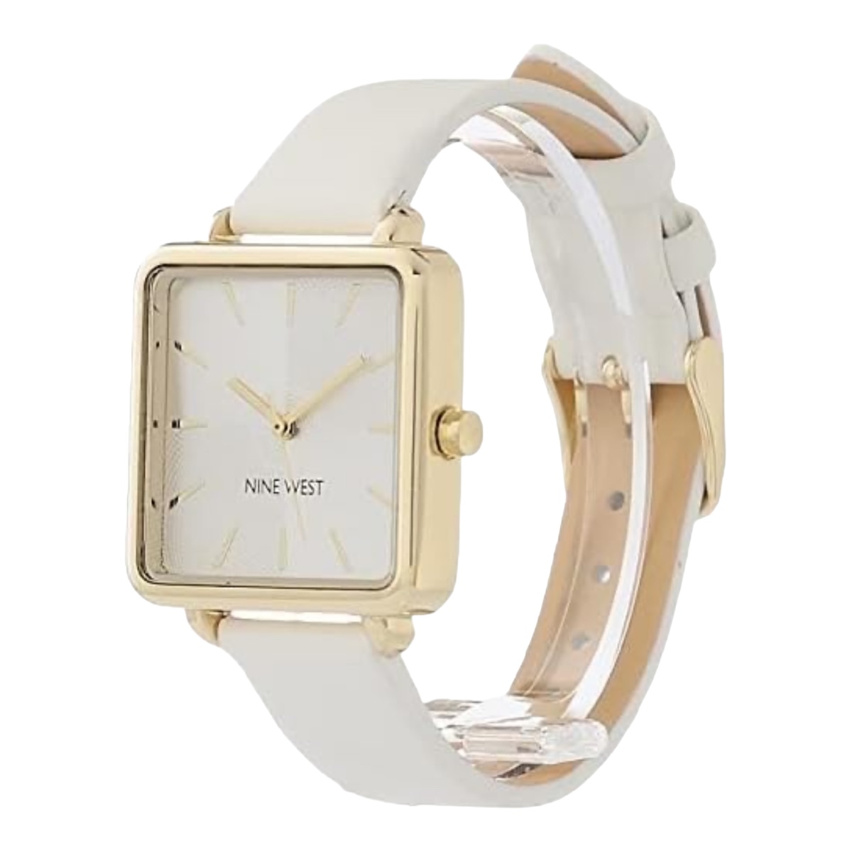 Nine West ® Reloj Mano Mujer 31mm Cuadrado Analógic 2670gpwt Color De La Correa Blanco / White Color Del Bisel Dorado / Gold Color Del Fondo Blanco / White.