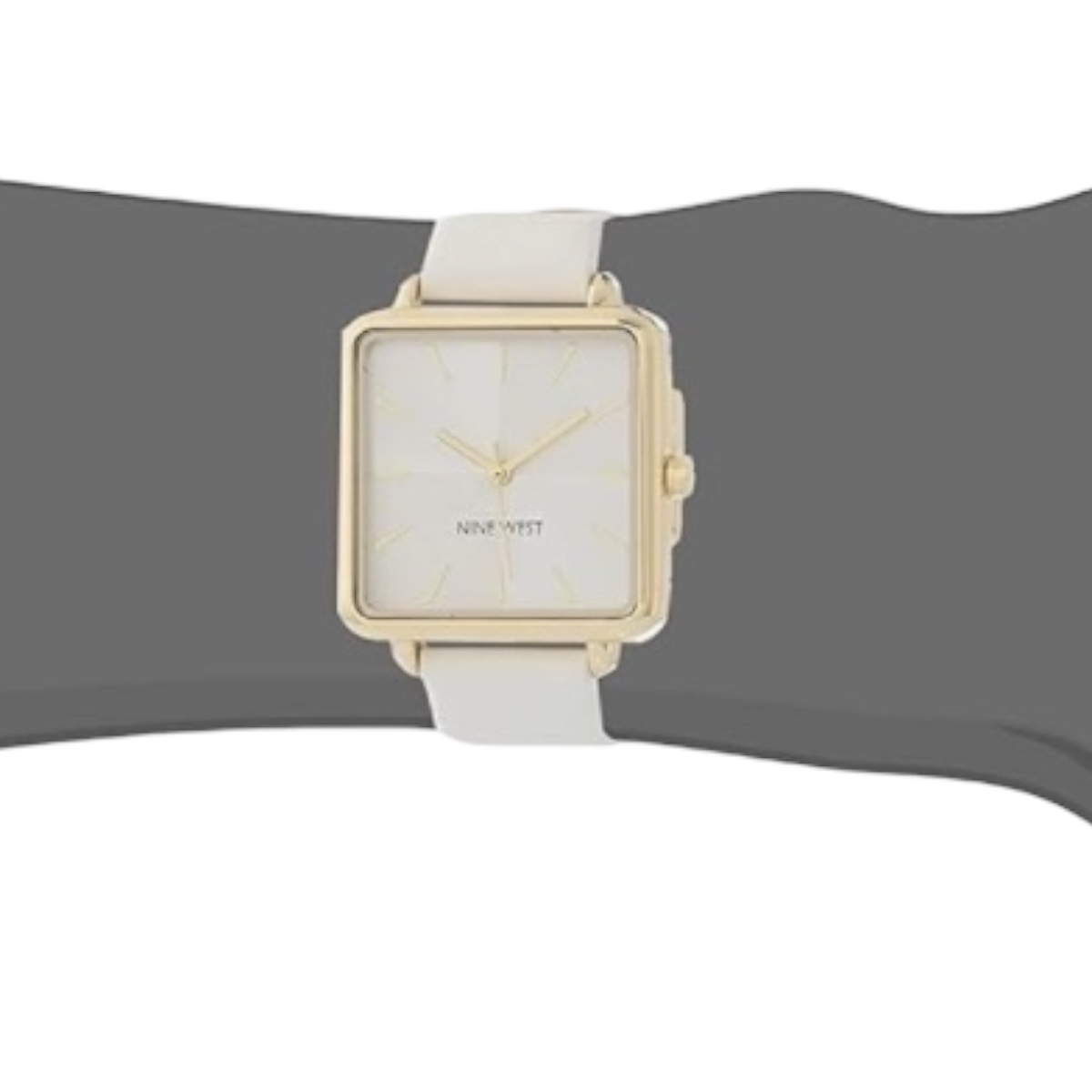 Nine West ® Reloj Mano Mujer 31mm Cuadrado Analógic 2670gpwt Color De La Correa Blanco / White Color Del Bisel Dorado / Gold Color Del Fondo Blanco / White.