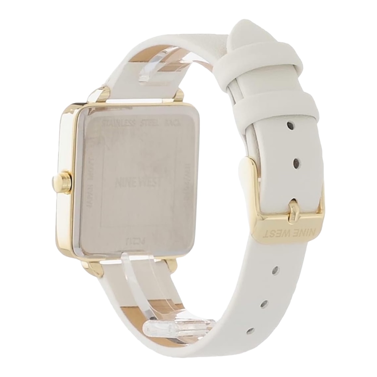 Nine West ® Reloj Mano Mujer 31mm Cuadrado Analógic 2670gpwt Color De La Correa Blanco / White Color Del Bisel Dorado / Gold Color Del Fondo Blanco / White.