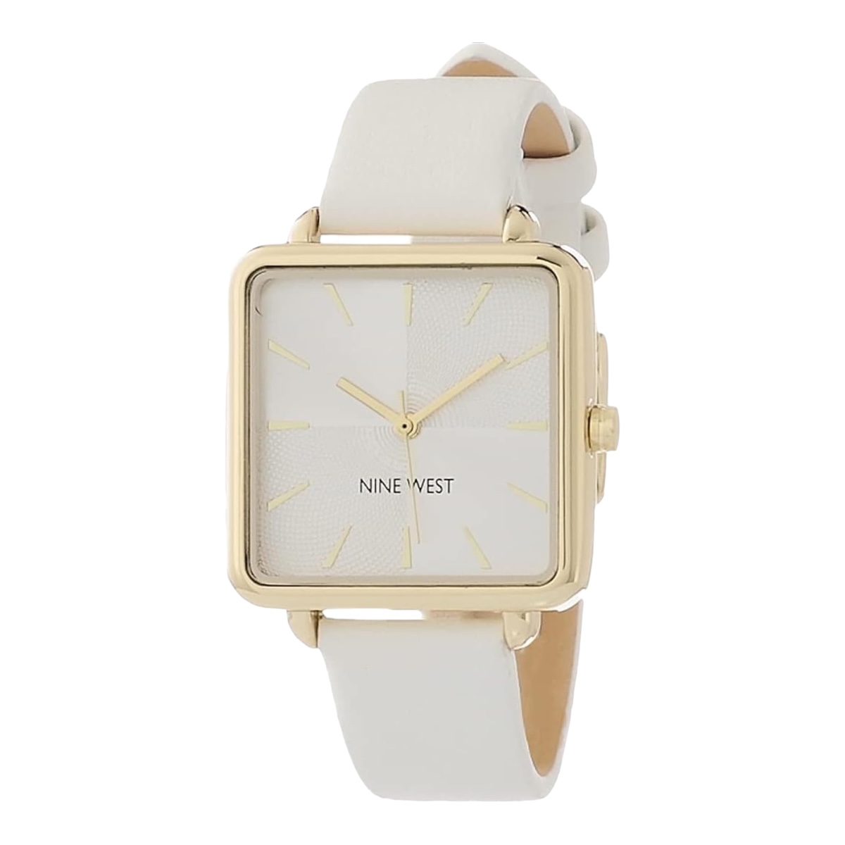 Nine West ® Reloj Mano Mujer 31mm Cuadrado Analógic 2670gpwt Color De La Correa Blanco / White Color Del Bisel Dorado / Gold Color Del Fondo Blanco / White.